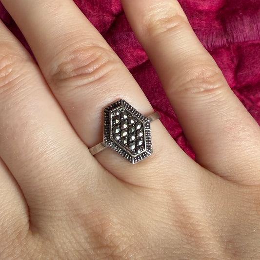 Silver & Marcasite Coffin Shaped Dress Ring