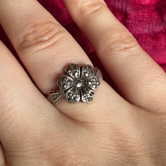 Silver & Marcasite Floral Dress Ring