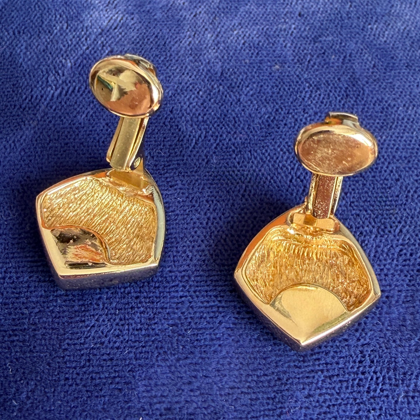 Christian Dior; Vintage Geometric Black Enamel Gilt Coloured Clip-On Earrings