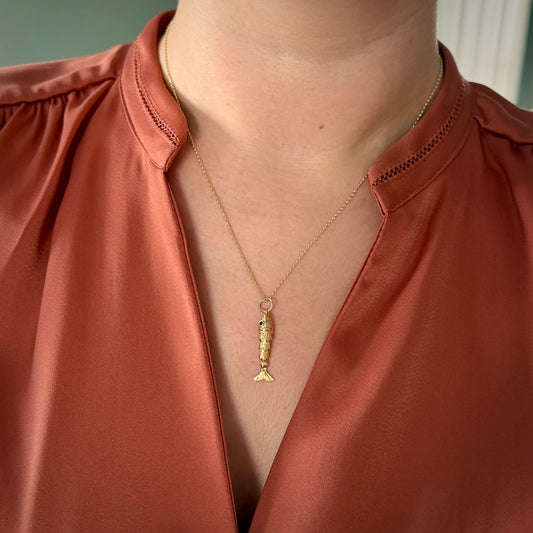 Vintage 9ct Gold Articulated Fish Charm Pendant