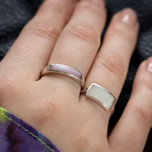 Pink Mother of Pearl Inset Bar Ring
