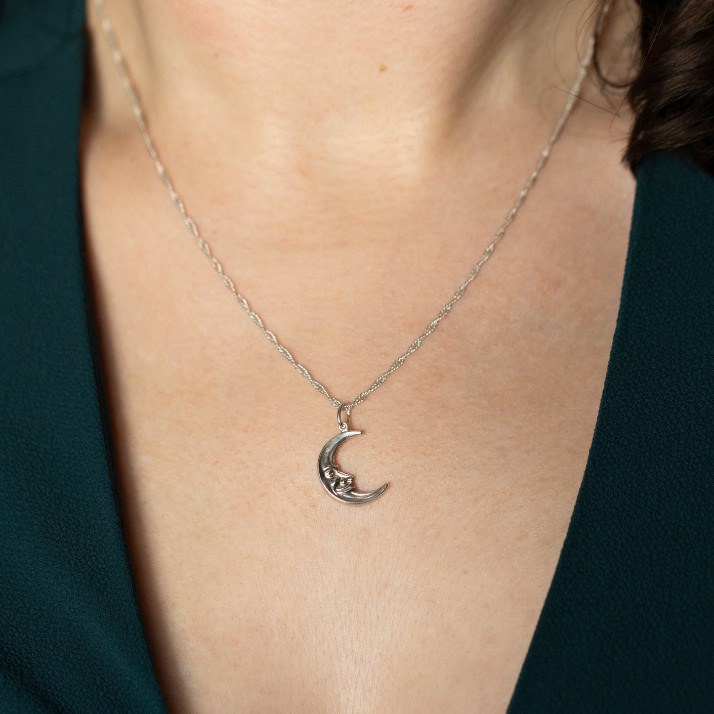 Vintage Crescent Moon Hollow Charm Pendant