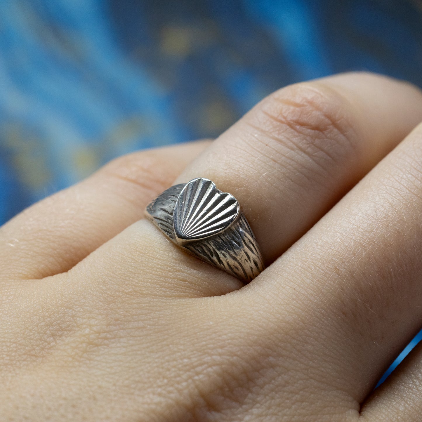 Chunky Textured Heart Shape Signet Ring