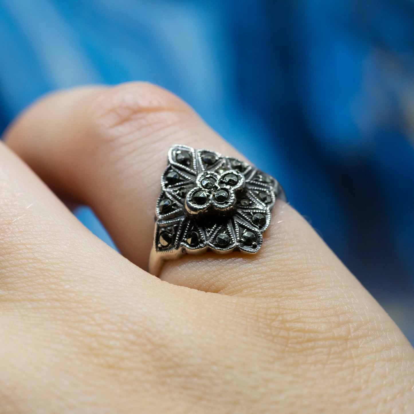 Art Deco Style Marcasite Cocktail Ring