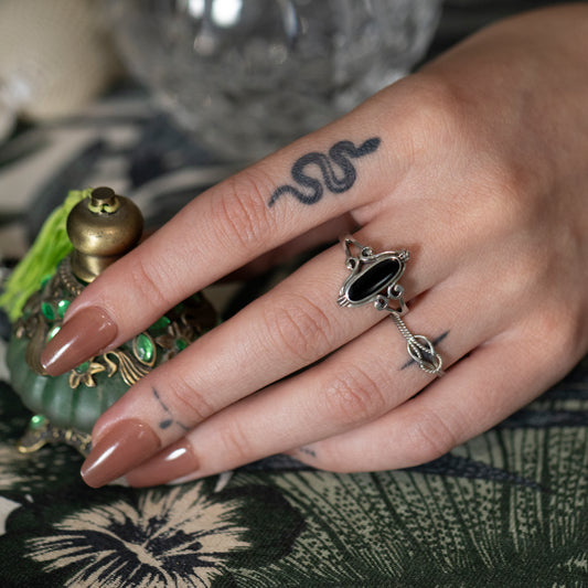 Vintage Style Oval Black Onyx Scroll Ring