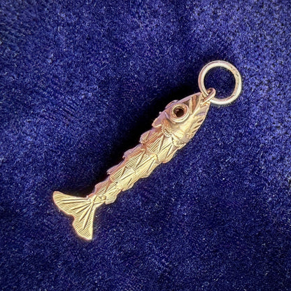 Vintage 9ct Gold Articulated Fish Charm Pendant