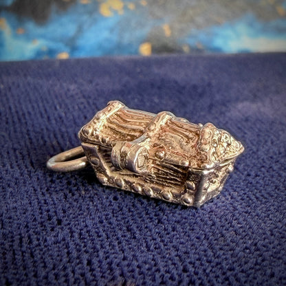 Vintage Silver Articulated Treasure Chest Charm with Hinged Lid