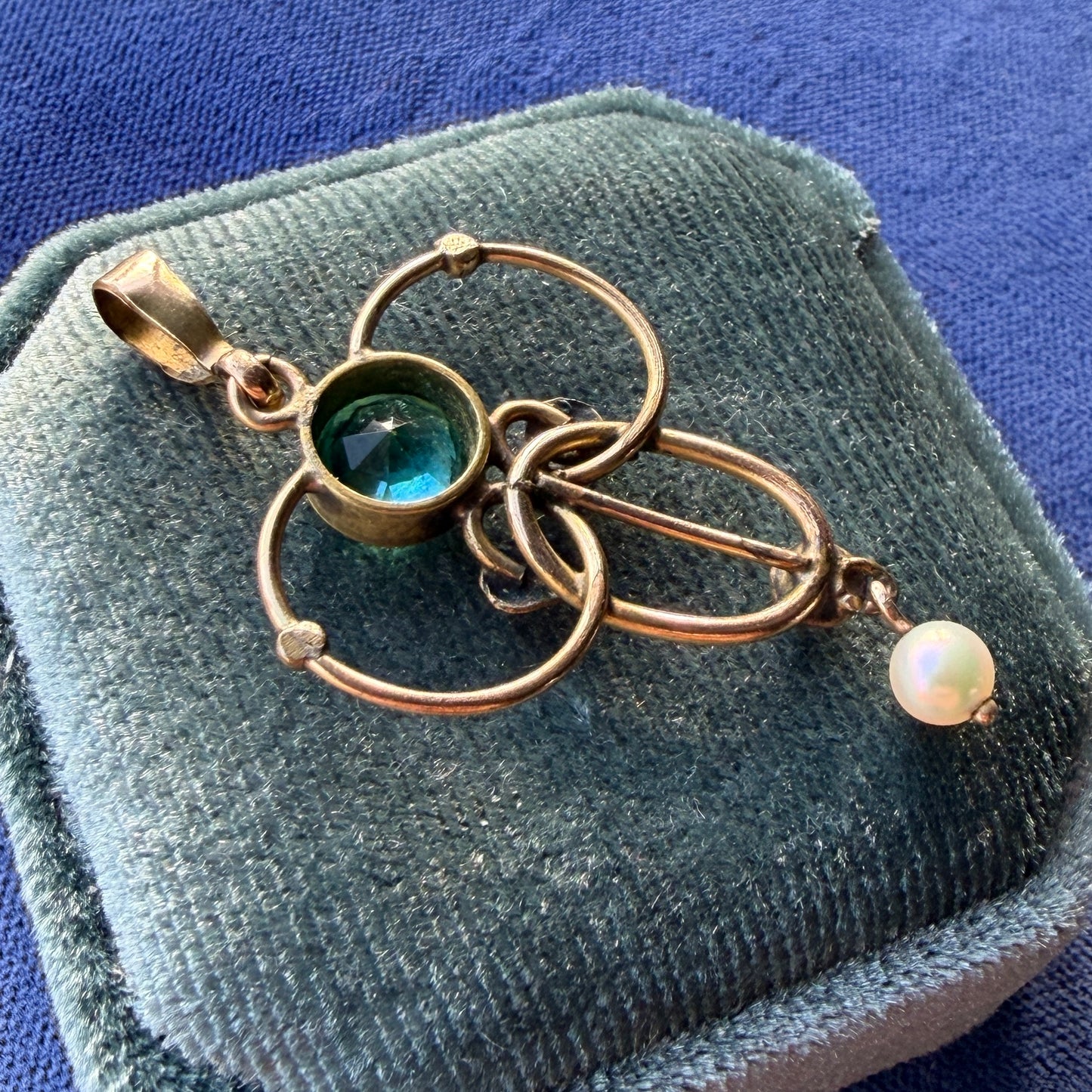 Edwardian Lavalier Style Blue Paste & Pearl Drop Pendant