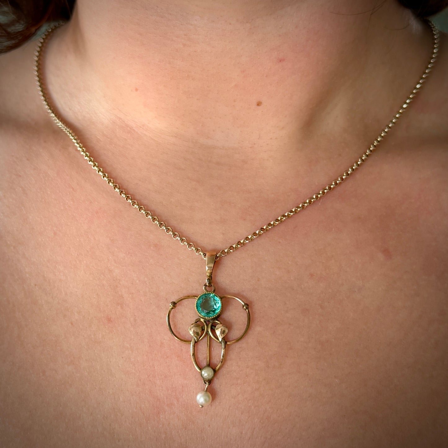 Edwardian Lavalier Style Blue Paste & Pearl Drop Pendant