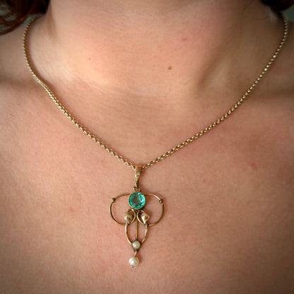 Edwardian Lavalier Style Blue Paste & Pearl Drop Pendant