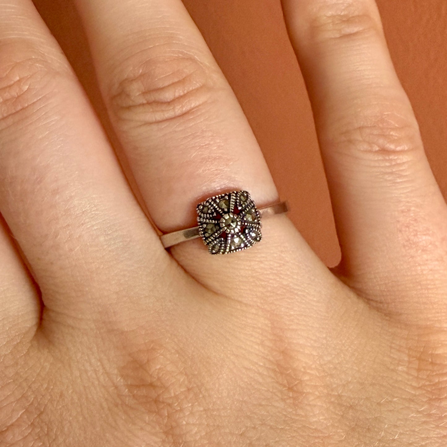 Silver & Marcasite Square Cluster Ring