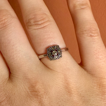 Silver & Marcasite Square Cluster Ring