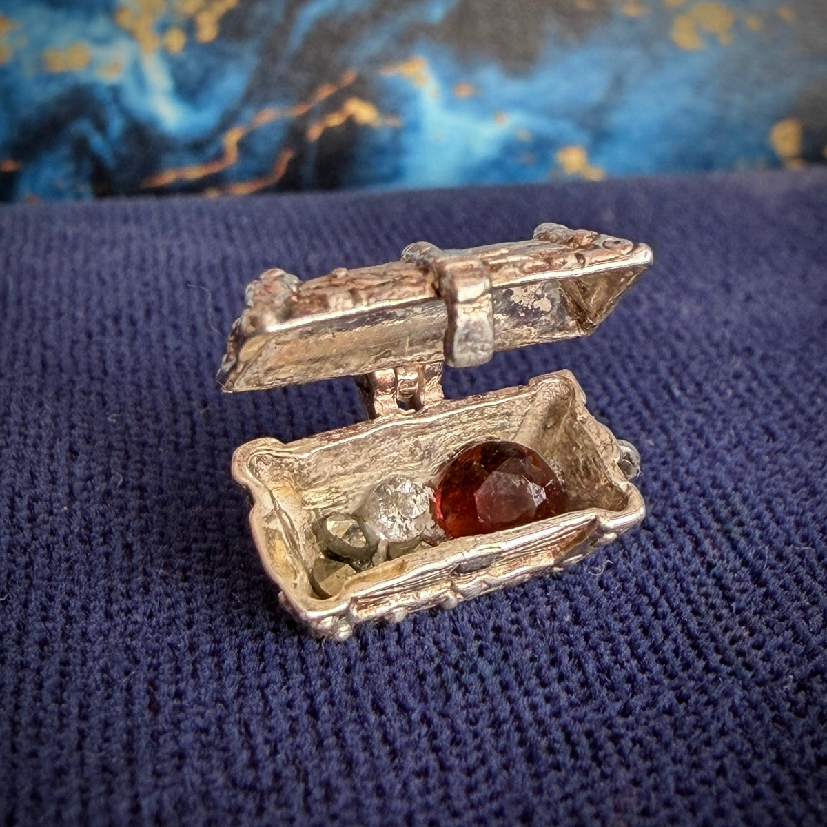 Vintage Silver Articulated Treasure Chest Charm with Hinged Lid
