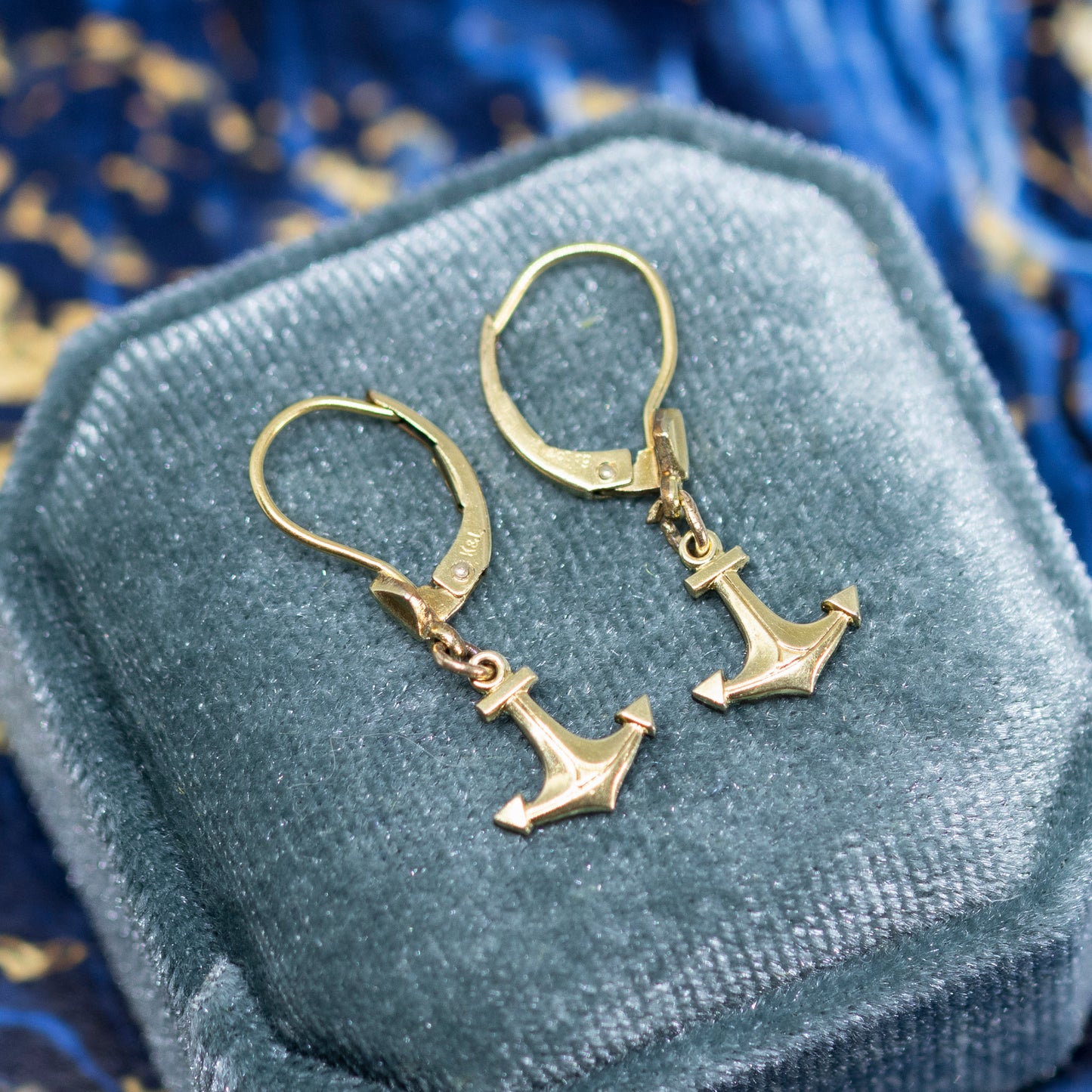 Anchor Hinged Drop Earrings in Rolled Gold