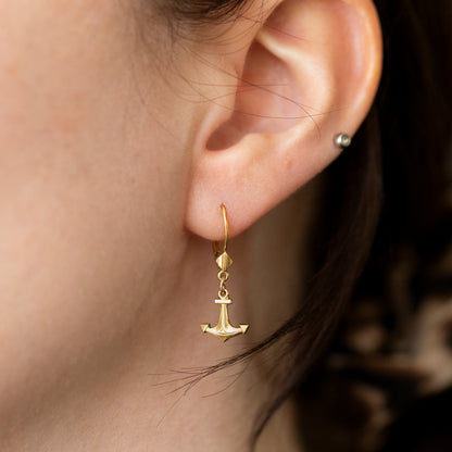 Anchor Hinged Drop Earrings in Rolled Gold