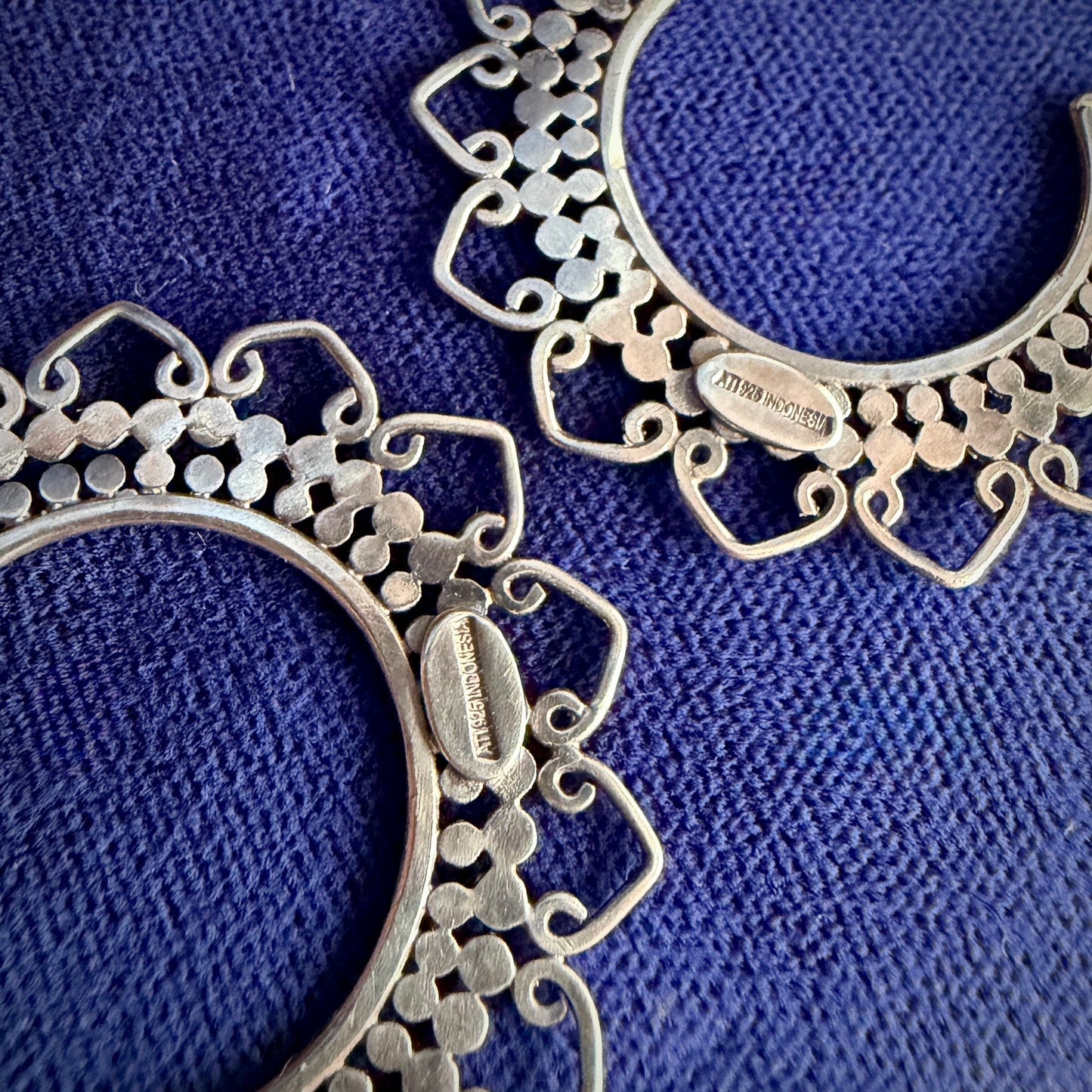 Indonesian Silver Mandala Style Half Hoop Earrings