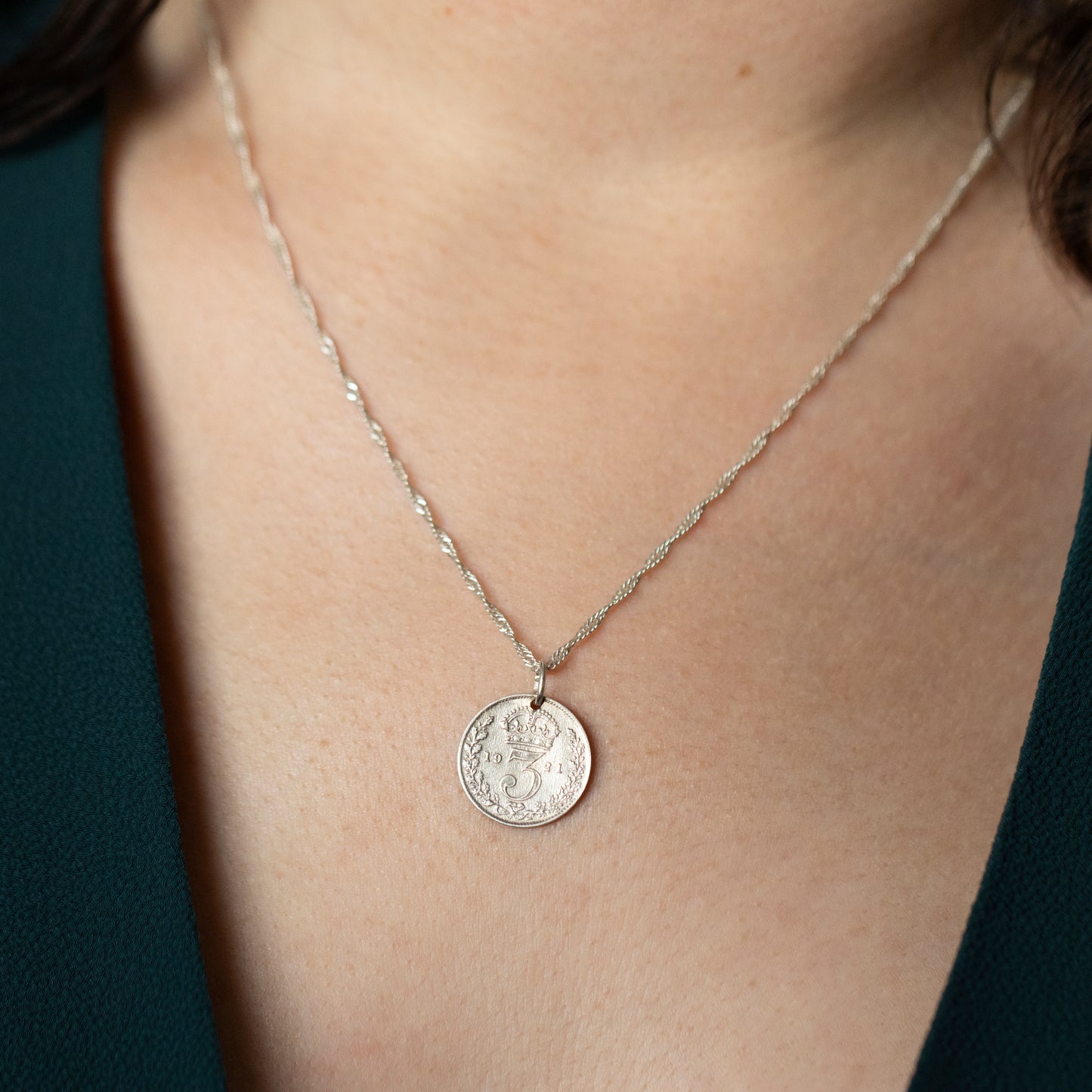 1921 King George V Silver Threepence Charm Pendant