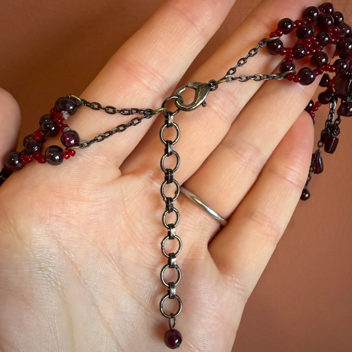 Vintage Red Glass Bead Adjustable Choker Necklace