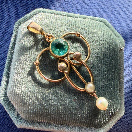 Edwardian Lavalier Style Blue Paste & Pearl Drop Pendant