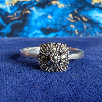Silver & Marcasite Square Cluster Ring