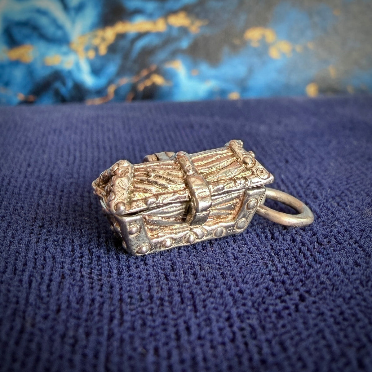 Vintage Silver Articulated Treasure Chest Charm with Hinged Lid