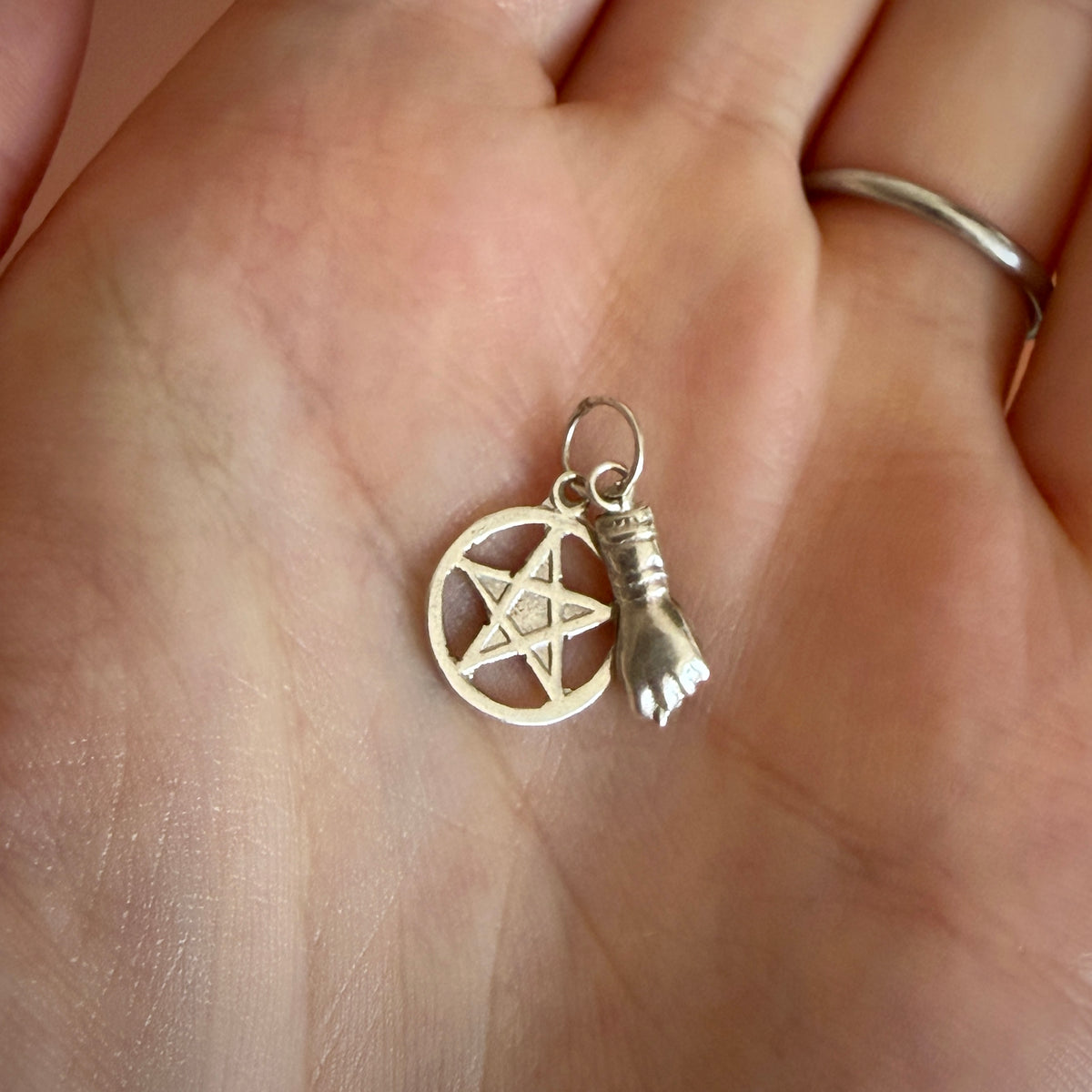 Portuguese Silver Dainty Figa & Pentagram Charm