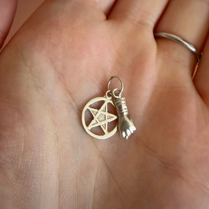 Portuguese Silver Dainty Figa & Pentagram Charm