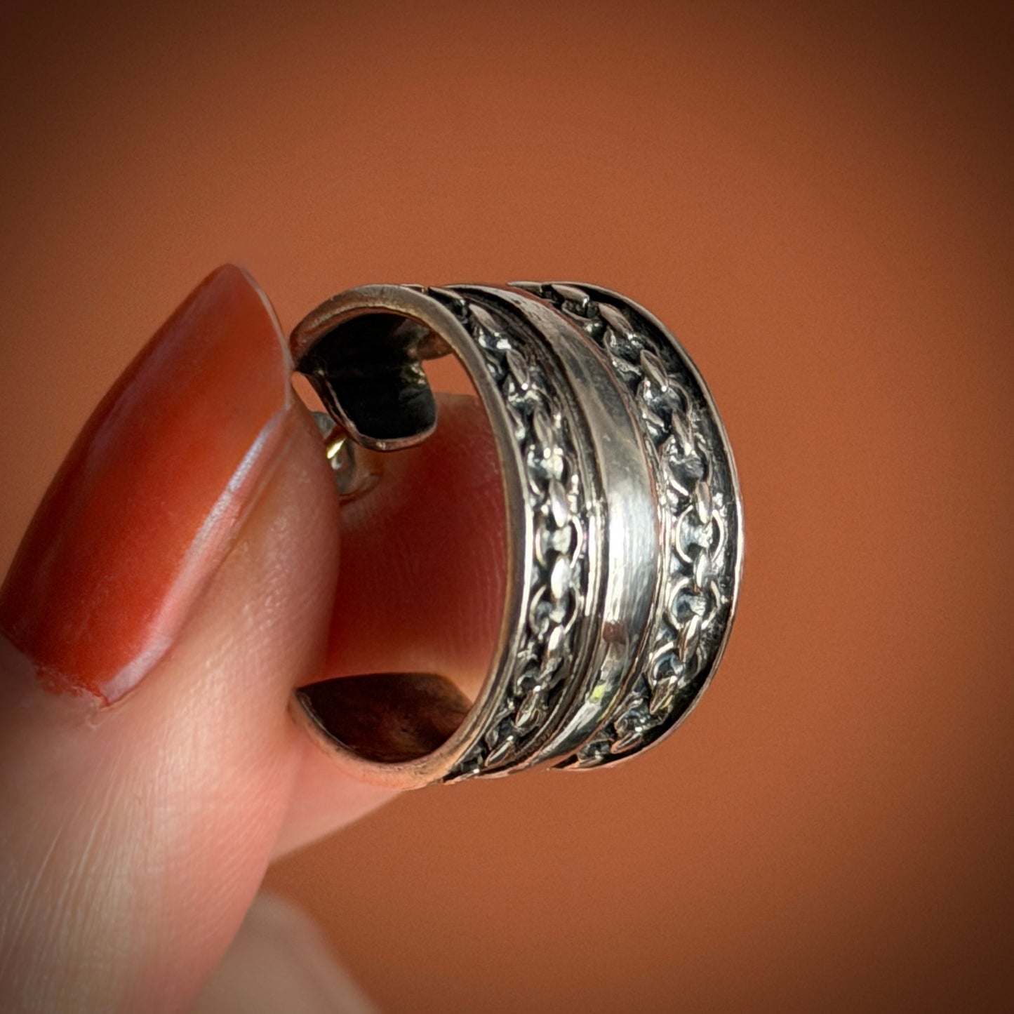 Chunky Silver Patterned Hoop Earrings