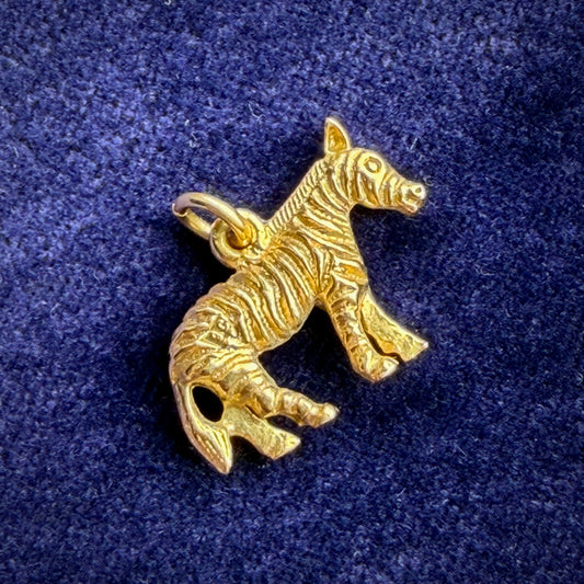 Vintage 9ct Gold Zebra Charm Pendant