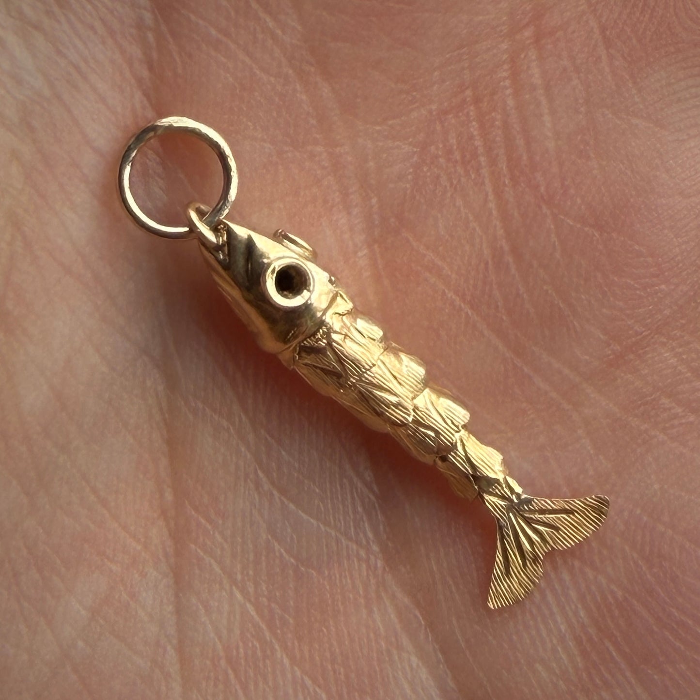 Vintage 9ct Gold Articulated Fish Charm Pendant