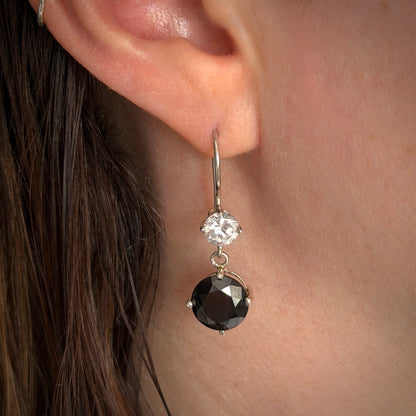 Modern Silver Graduated Claw Set Black & White Drop Earrings