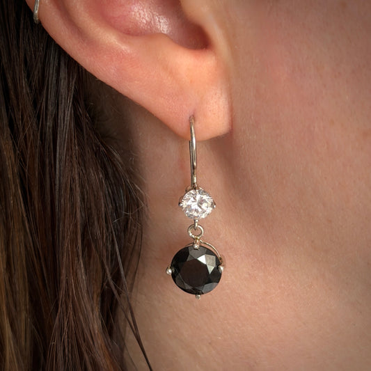 Modern Silver Graduated Claw Set Black & White Drop Earrings