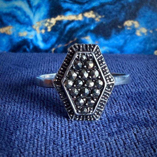 Silver & Marcasite Coffin Shaped Dress Ring