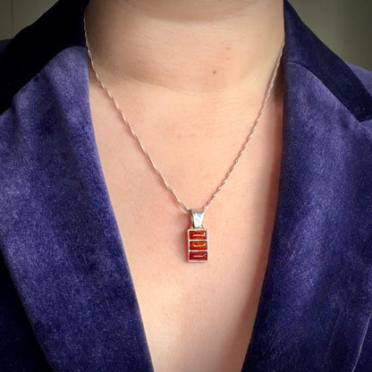 Three Stone Amber Rectangular Bar Style Pendant