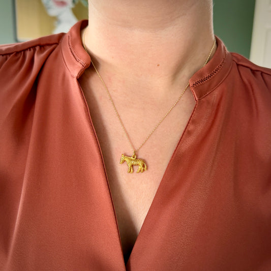 Vintage 9ct Gold Zebra Charm Pendant