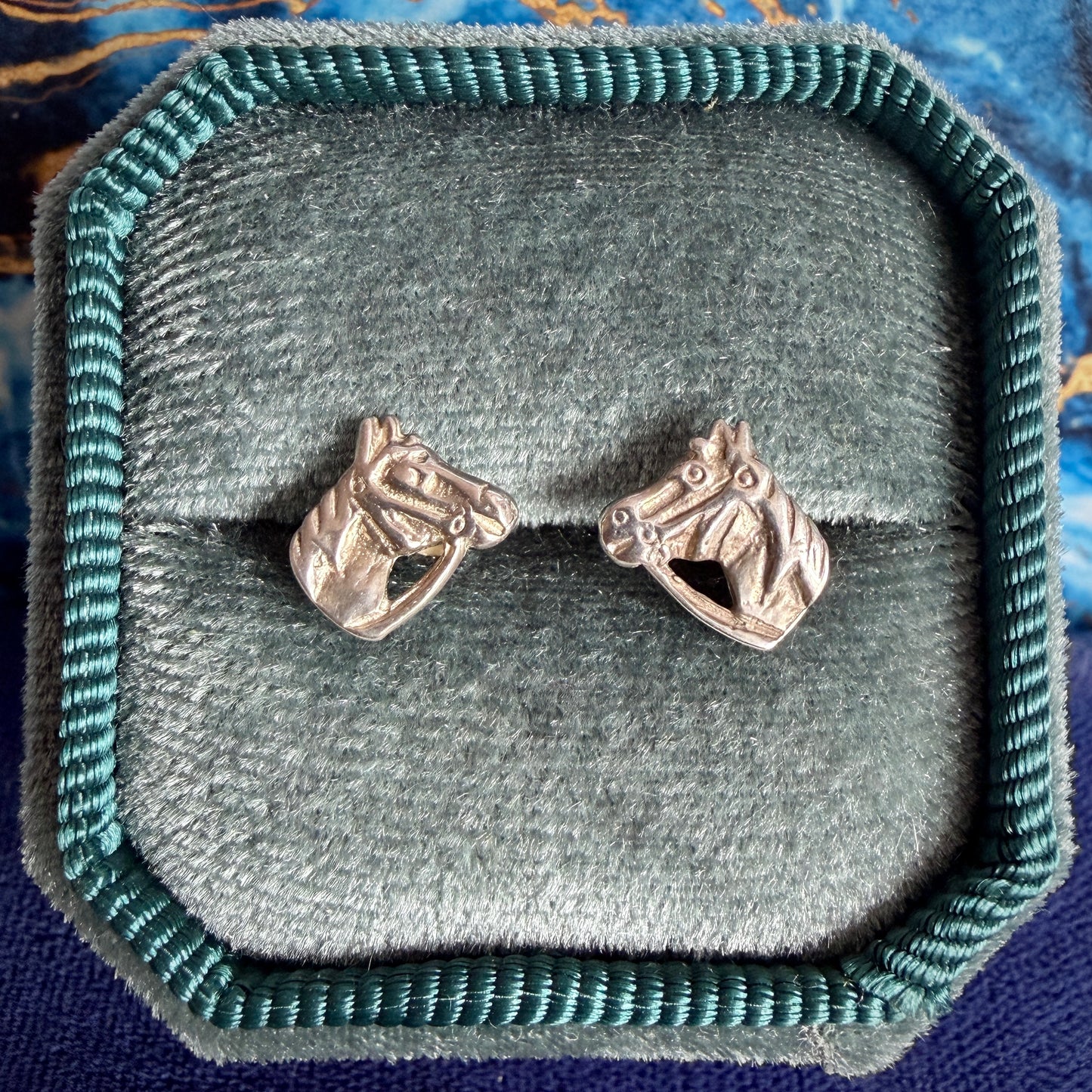 Silver Horse Head Stud Earrings