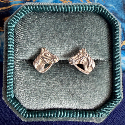 Silver Horse Head Stud Earrings