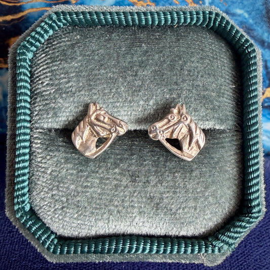 Silver Horse Head Stud Earrings