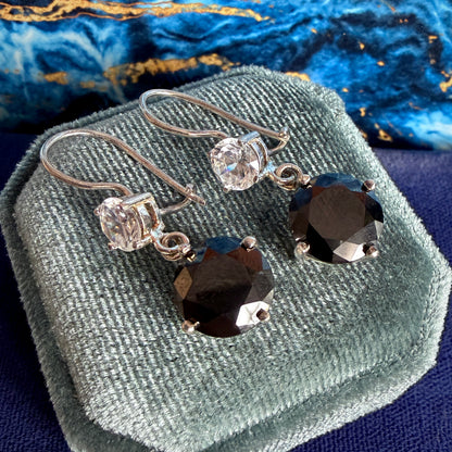 Modern Silver Graduated Claw Set Black & White Drop Earrings