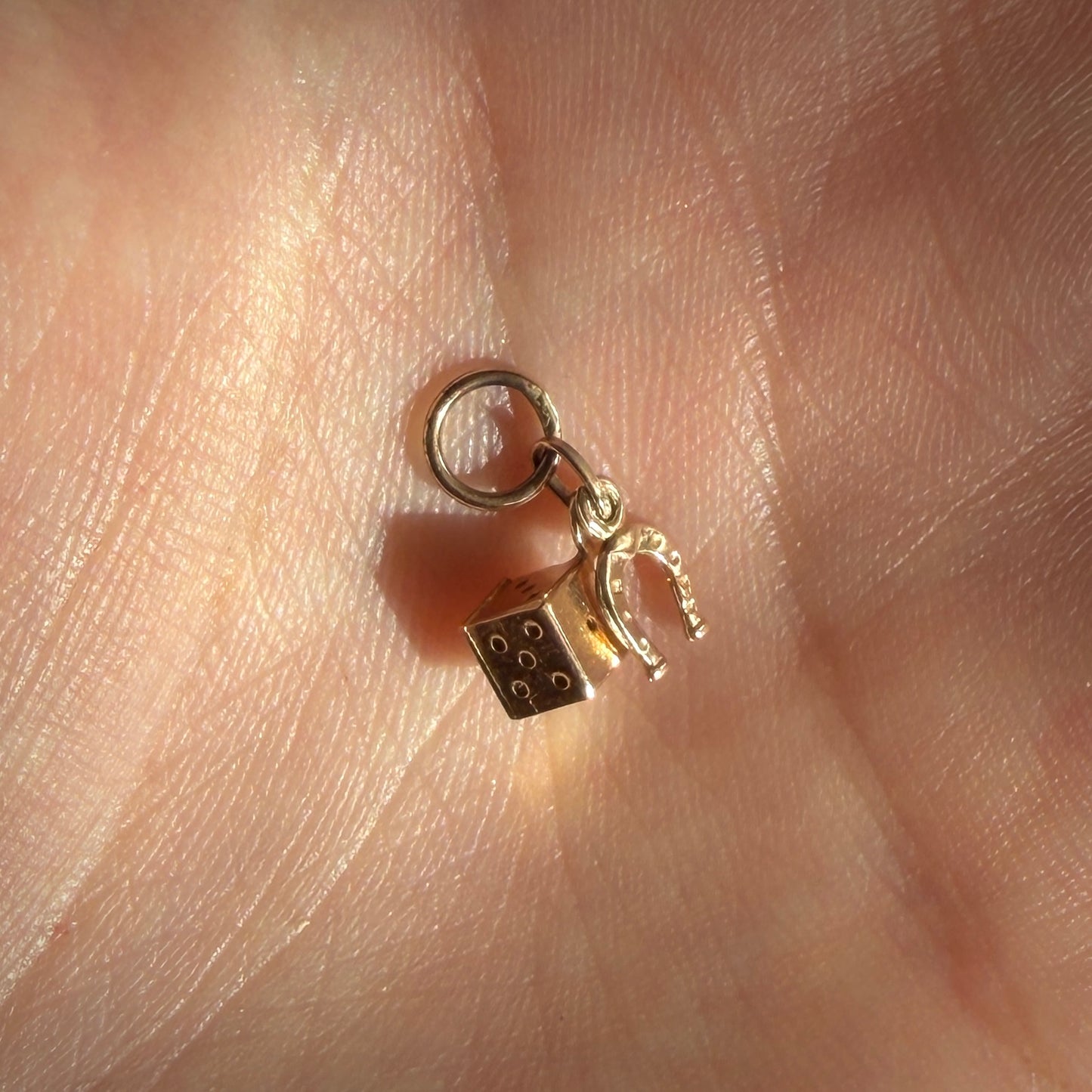 Vintage 9ct Gold Dainty Lucky Horseshoe & Dice Charm