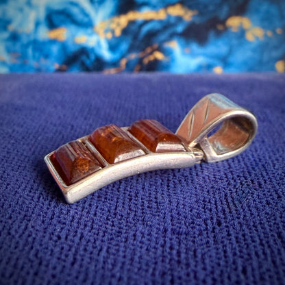 Three Stone Amber Rectangular Bar Style Pendant