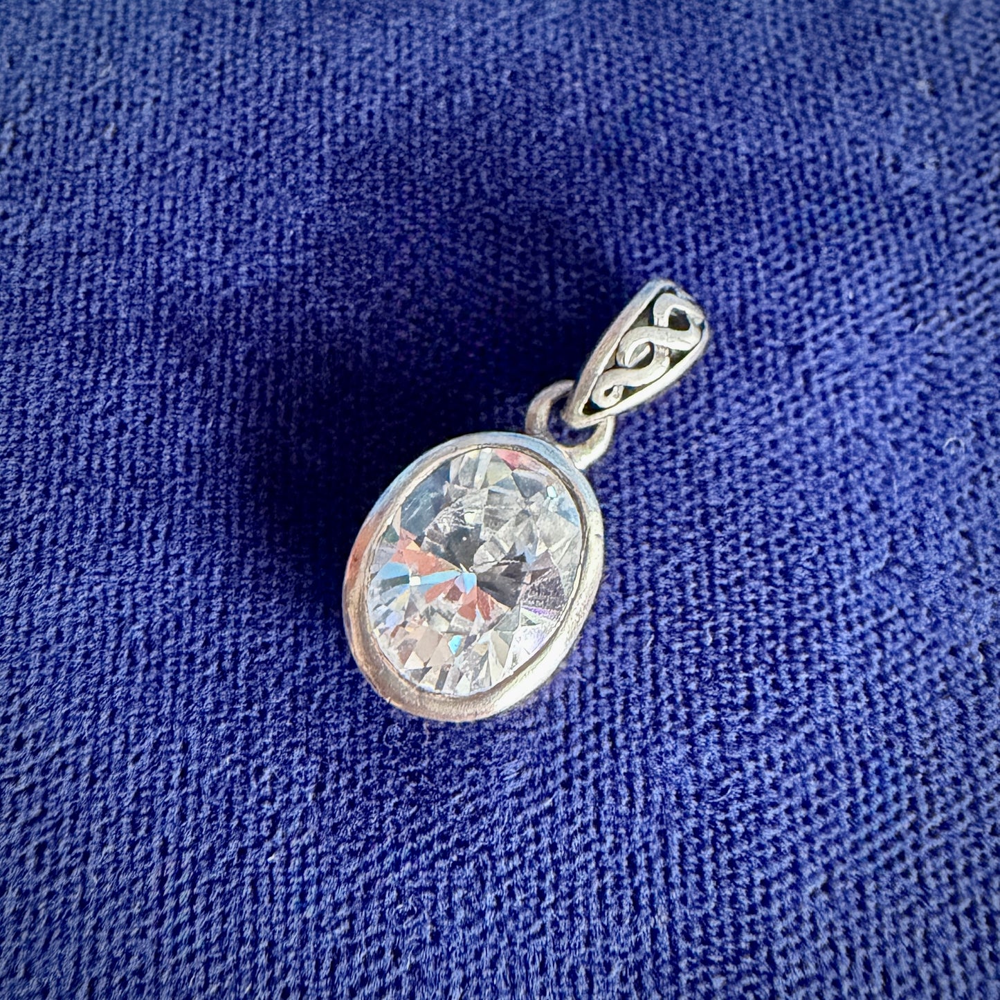 Oval Cubic Zirconia Collet Set Single Stone Silver Pendant