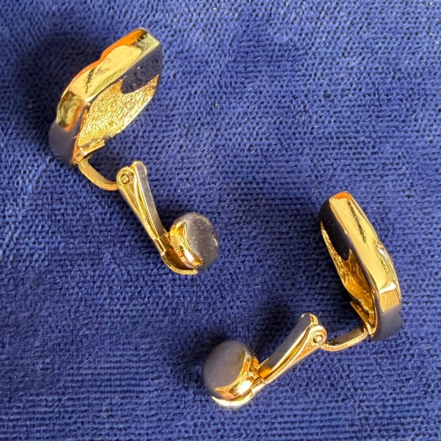 Christian Dior; Vintage Geometric Black Enamel Gilt Coloured Clip-On Earrings