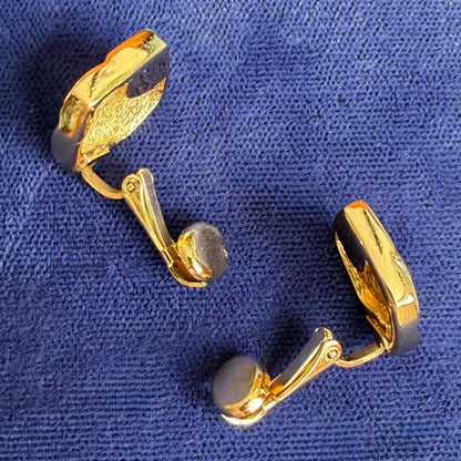 Christian Dior; Vintage Geometric Black Enamel Gilt Coloured Clip-On Earrings