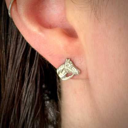 Silver Horse Head Stud Earrings
