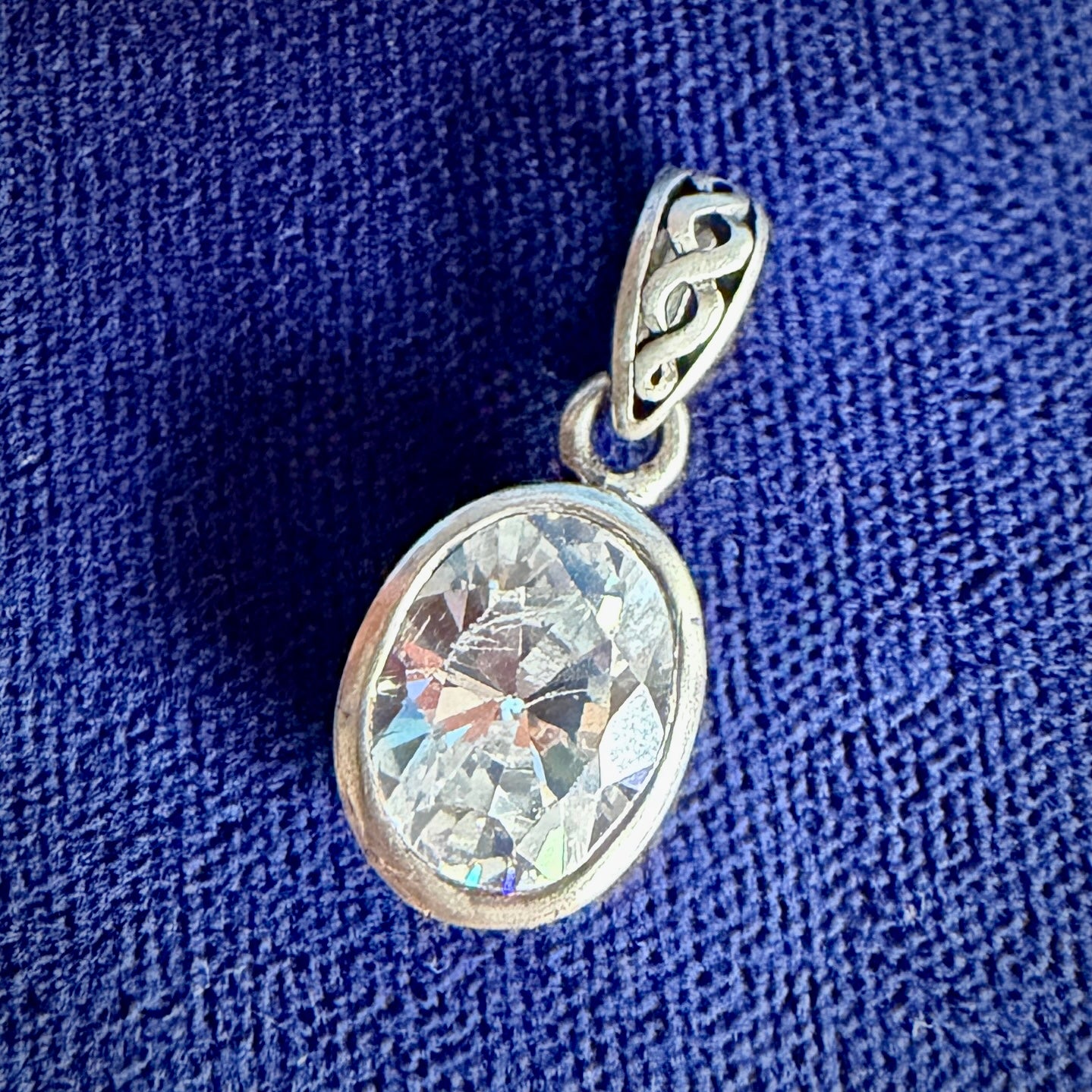 Oval Cubic Zirconia Collet Set Single Stone Silver Pendant