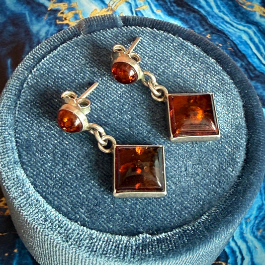 Geometric Shaped Amber Chain Link Drop Earrings