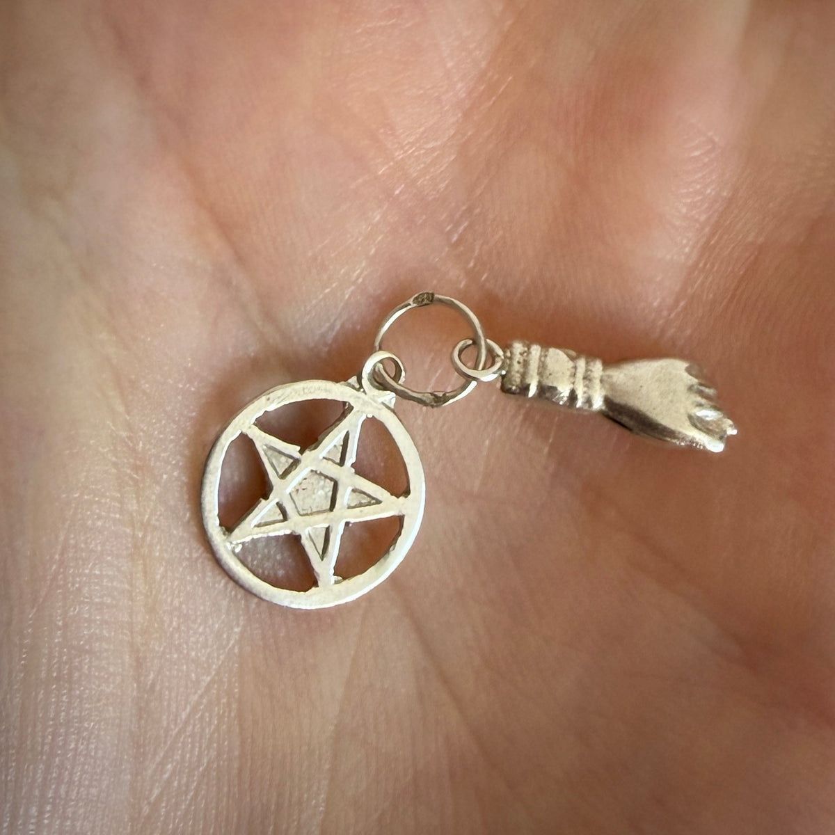 Portuguese Silver Dainty Figa & Pentagram Charm