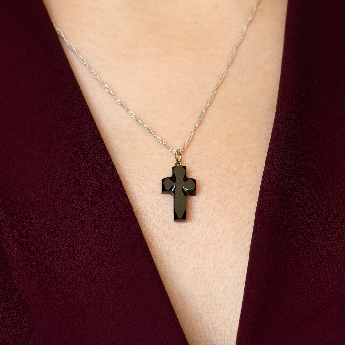 Victorian Jet Carved Cross Pendant