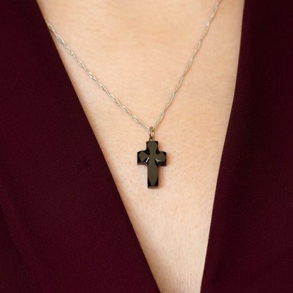 Victorian Jet Carved Cross Pendant